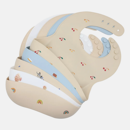 Bavoir Bébé Imperméable en Silicone Souple avec Motif Épuré et Design