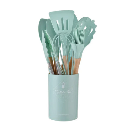 Complete Set of 12 Silicone Kitchen Utensils with Storage Holder