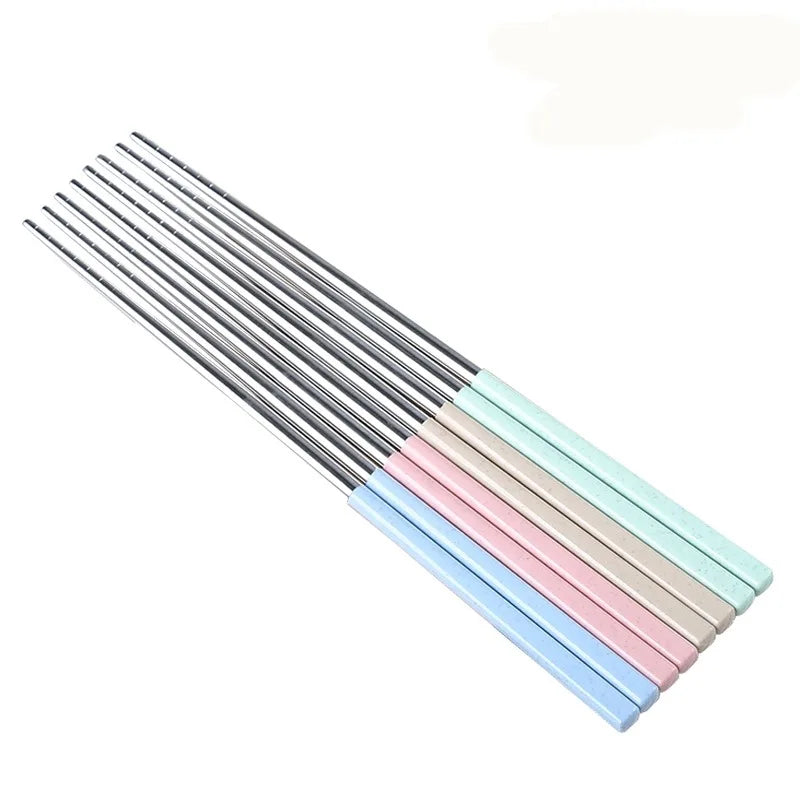 Set of 4 Multicolored Reusable Stainless Steel Chopsticks