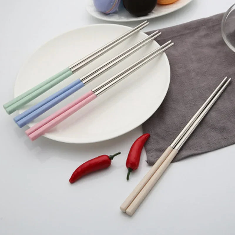 Set of 4 Multicolored Reusable Stainless Steel Chopsticks