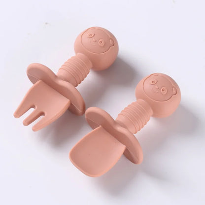 Lot Cuillère et Fourchette en Silicone pour Bébé Design épuré