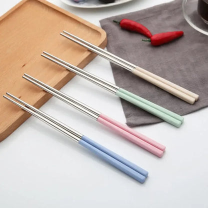 Set of 4 Multicolored Reusable Stainless Steel Chopsticks