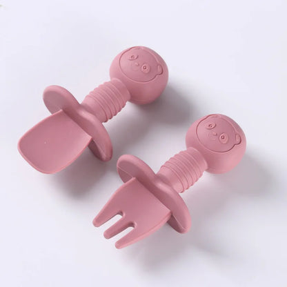 Lot Cuillère et Fourchette en Silicone pour Bébé Design épuré