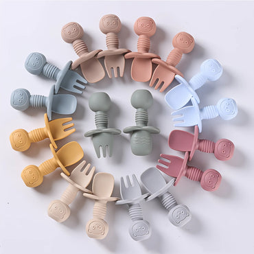 Lot Cuillère et Fourchette en Silicone pour Bébé Design épuré