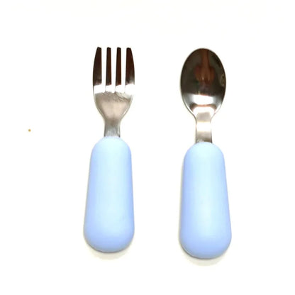 Set de Fourchette et Cuillère pour Enfant, En Acier Inoxydable et Silicone