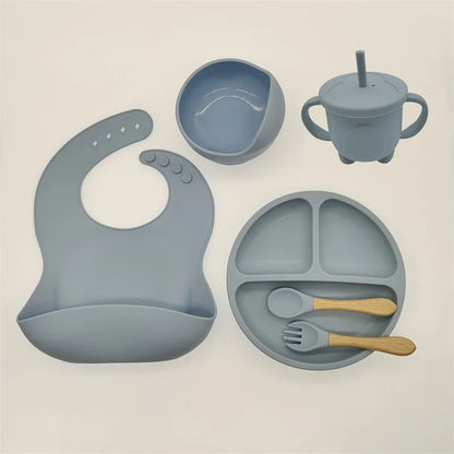 Set of 06 Silicone Baby Tableware with Suction Cups, Bib, Cup and Accessories