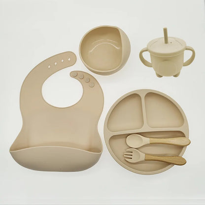 Set of 06 Silicone Baby Tableware with Suction Cups, Bib, Cup and Accessories