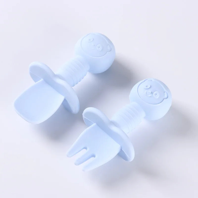 Lot Cuillère et Fourchette en Silicone pour Bébé Design épuré