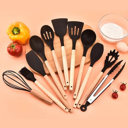 Complete Set of 12 Silicone Kitchen Utensils with Storage Holder