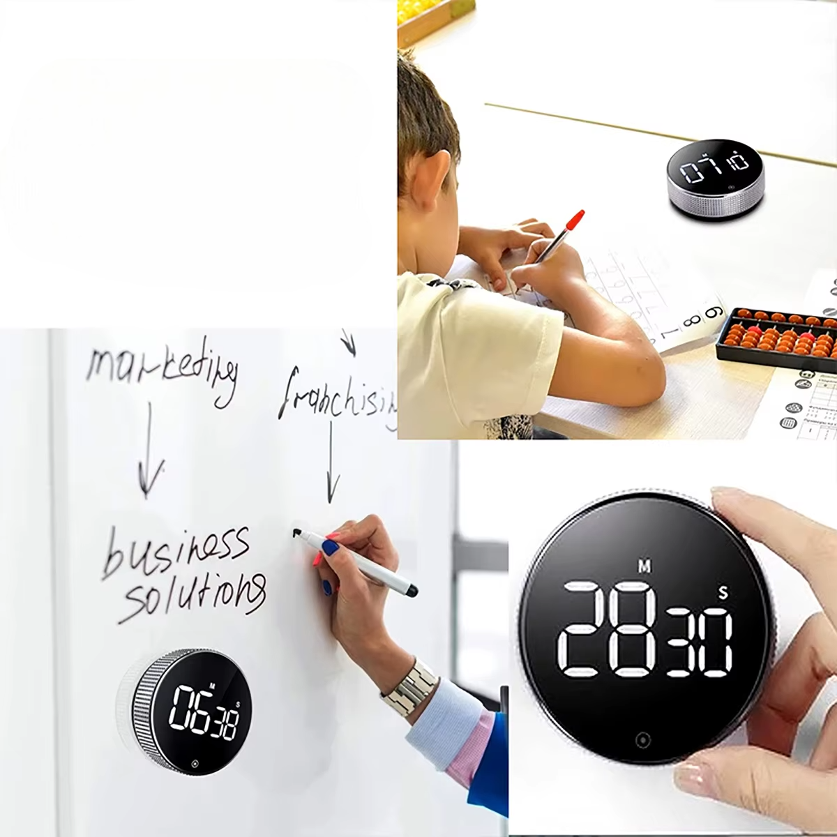 Magnetic LED Kitchen Timer, Round Design with Elegant Pleated Surface